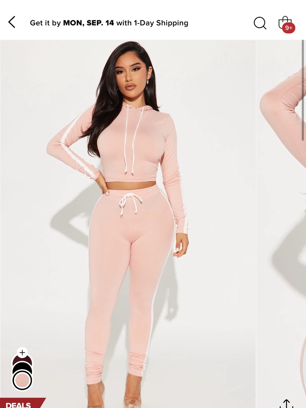 Fashion Nova Blush Pink Cropped Hoodie & Drawstring Joggers Set
